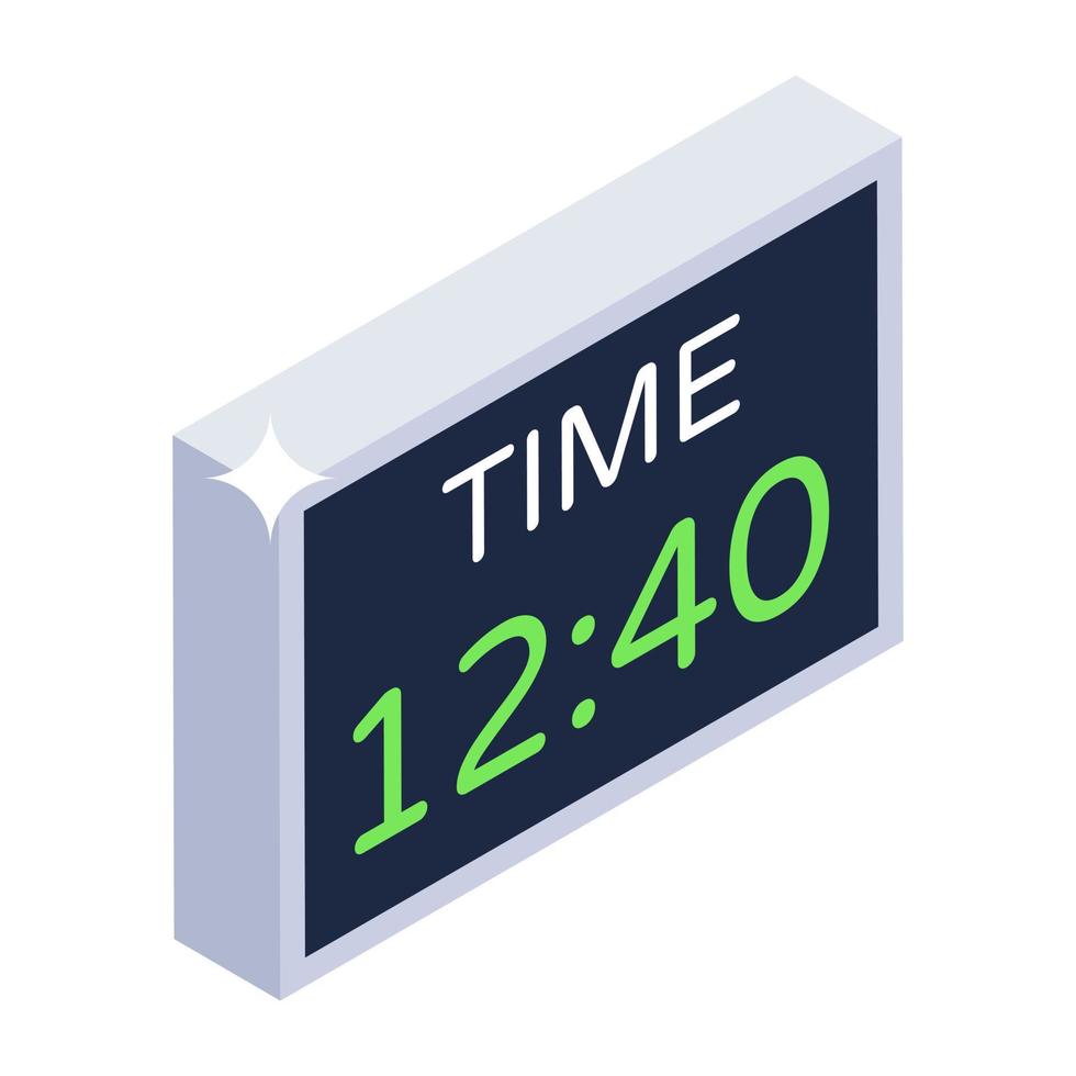 Digital clock icon of isometric style, electronic timepiece vector