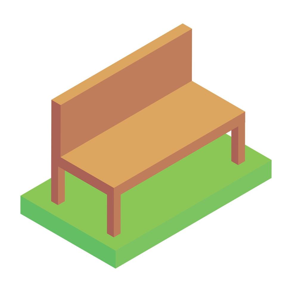 Wooden seat in isometric style icon vector