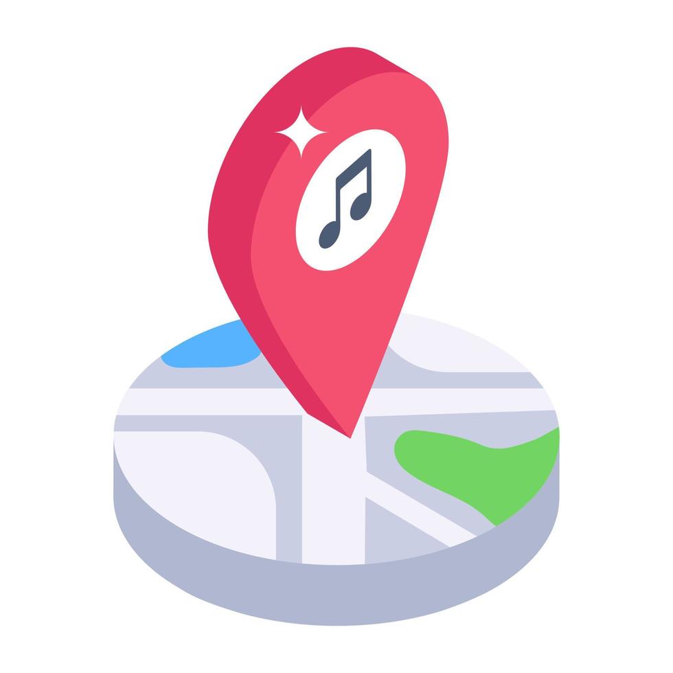 Music note inside location, isometric icon of music location vector