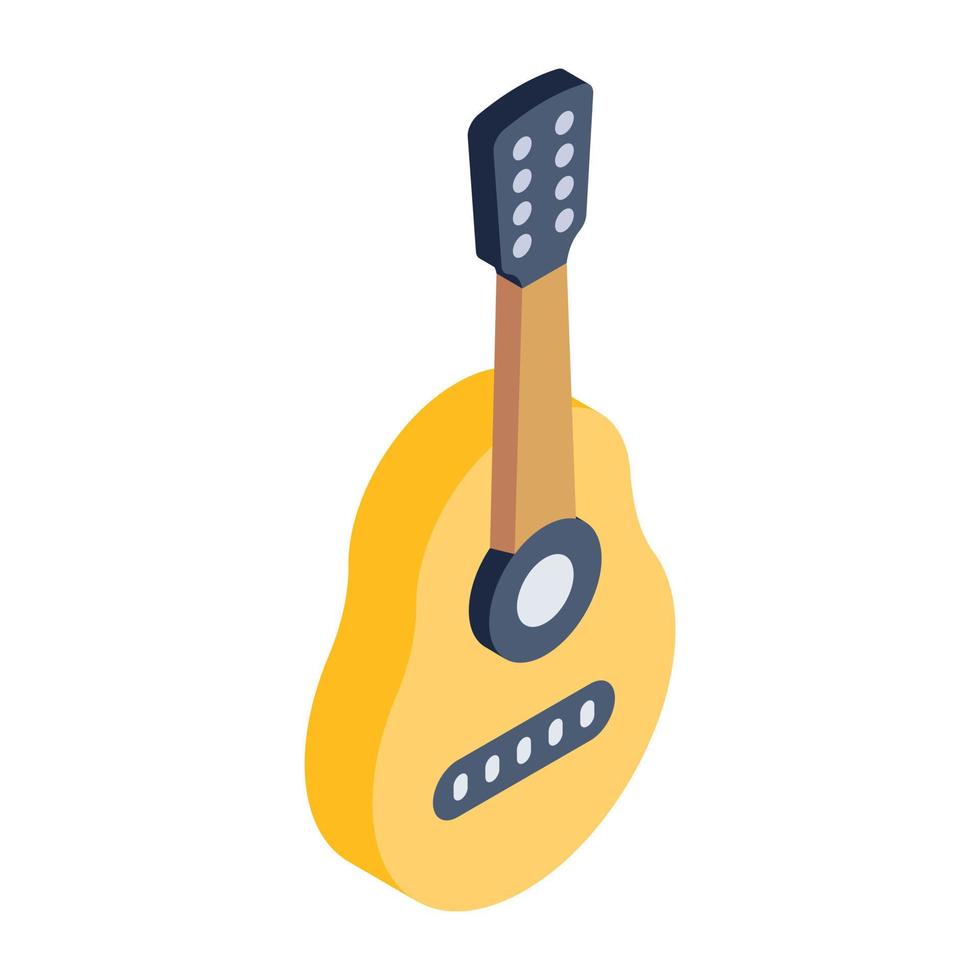 una guitarra, icono de instrumento musical en diseño isométrico vector