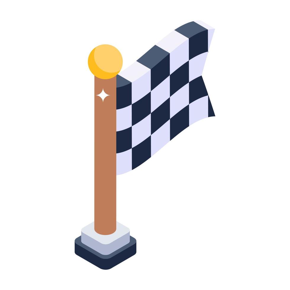 Outdoor gaming fluttering flagpole, isometric icon of finish line flag vector