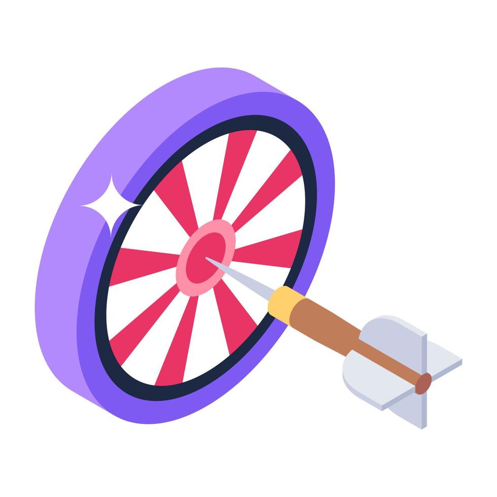 Bullseye target board, isometric icon of dartboard vector