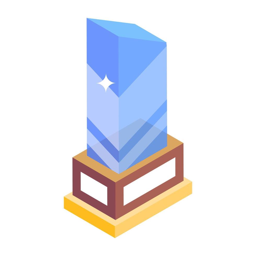 Winning glass trophy icon in modern isometric style vector