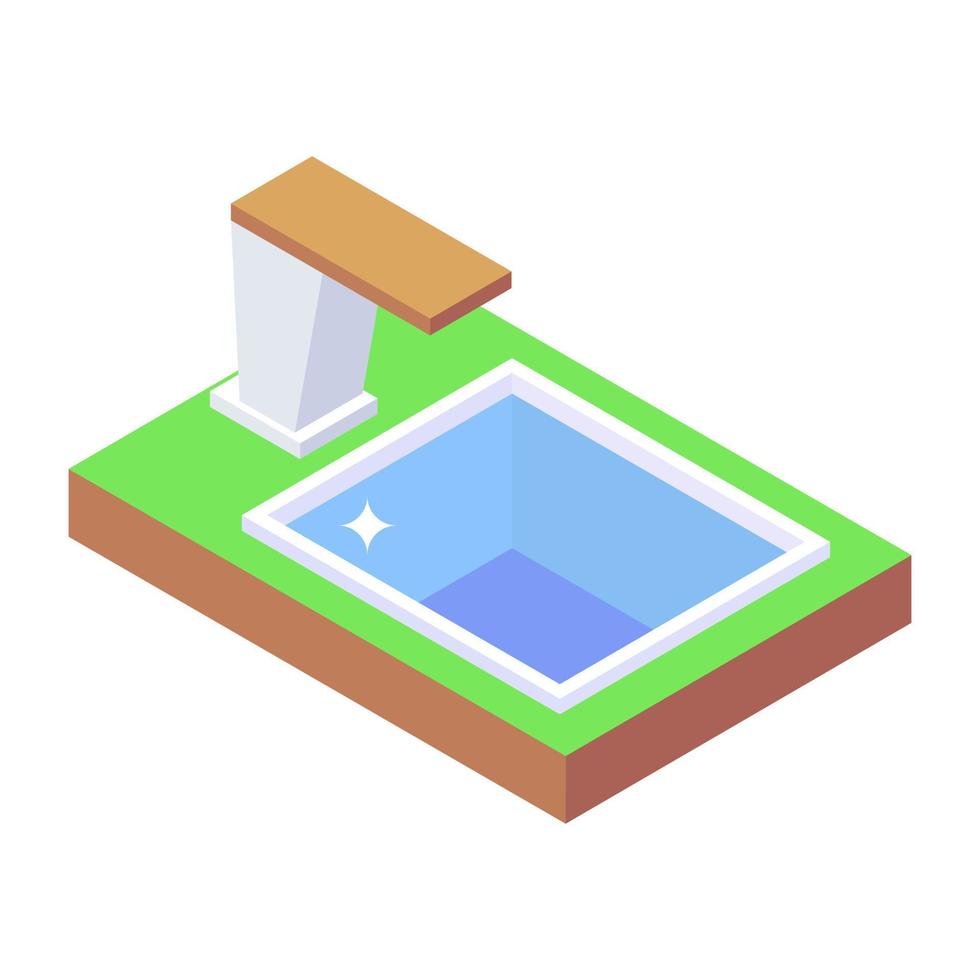 Water sports jumping tower, isometric icon of diving board vector