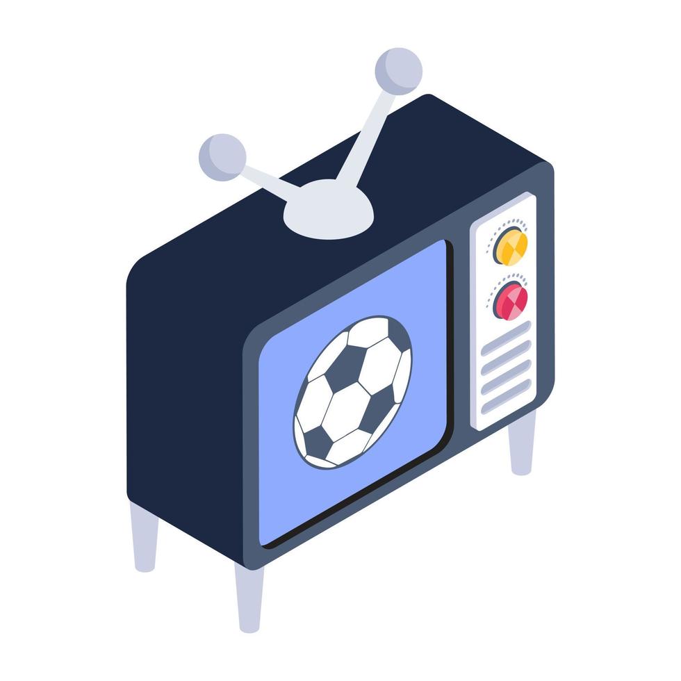 programa de radiodifusión de fútbol, icono isométrico de la televisión deportiva vector