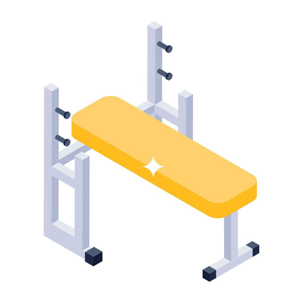 Bench press icon of isometric style, fitness club equipment vector