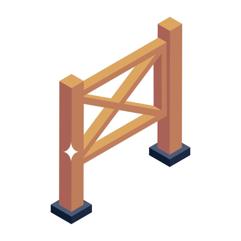 Wooden fence in isometric icon vector