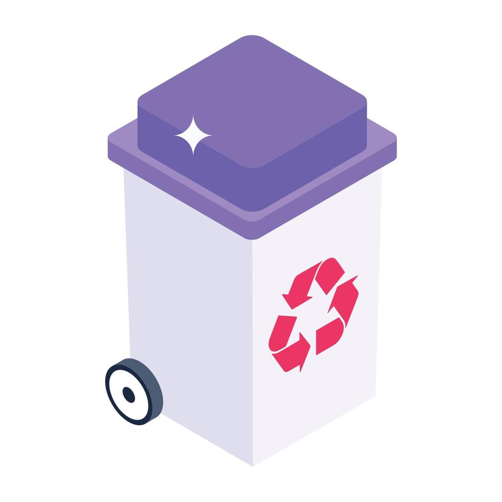 Recycle bin in isometric icon, editable vector