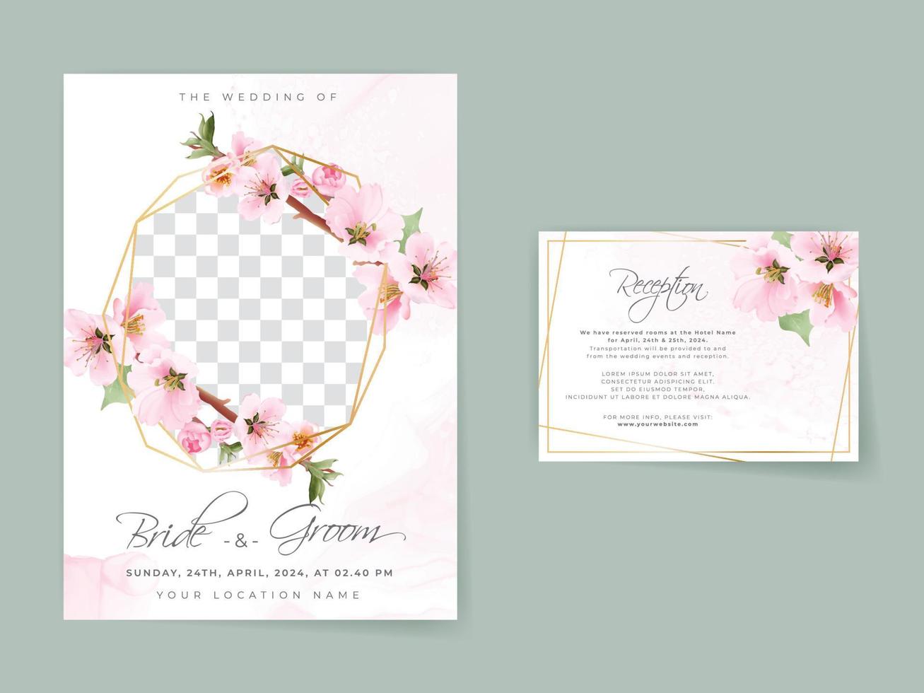 hermosa plantilla de tarjeta de invitación de boda de sakura rosa suave vector