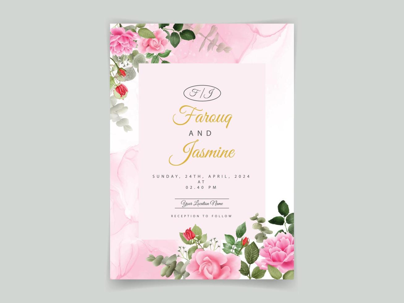 Hand drawn rose wedding invitation card vector