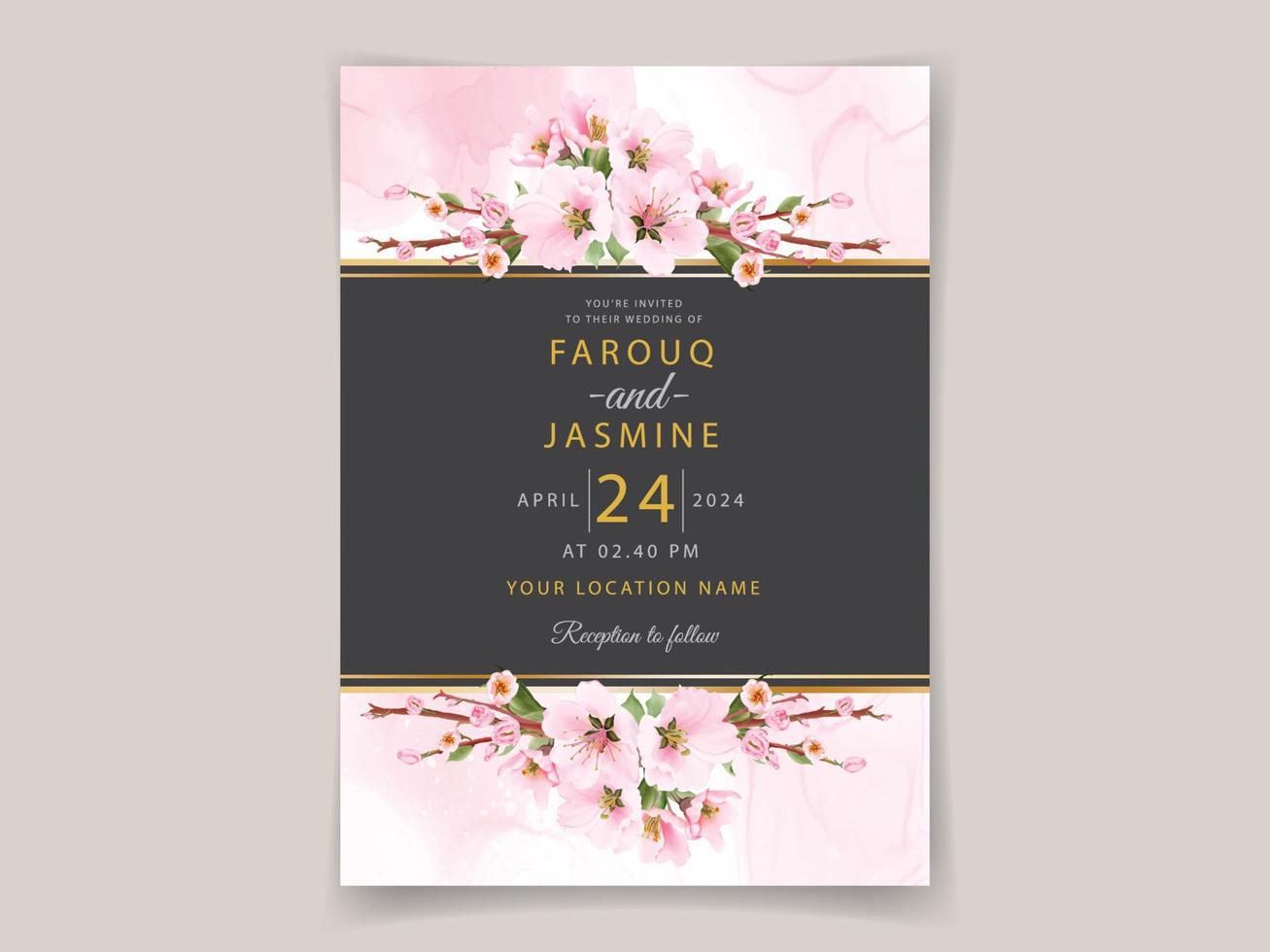 invitaciones de boda de flor de cerezo rosa vector