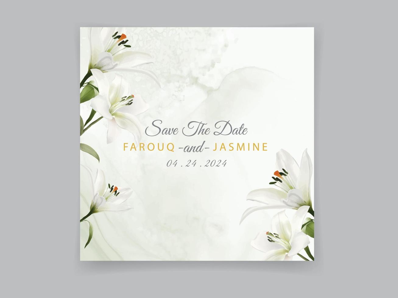 White Lily wedding invitation card set vector