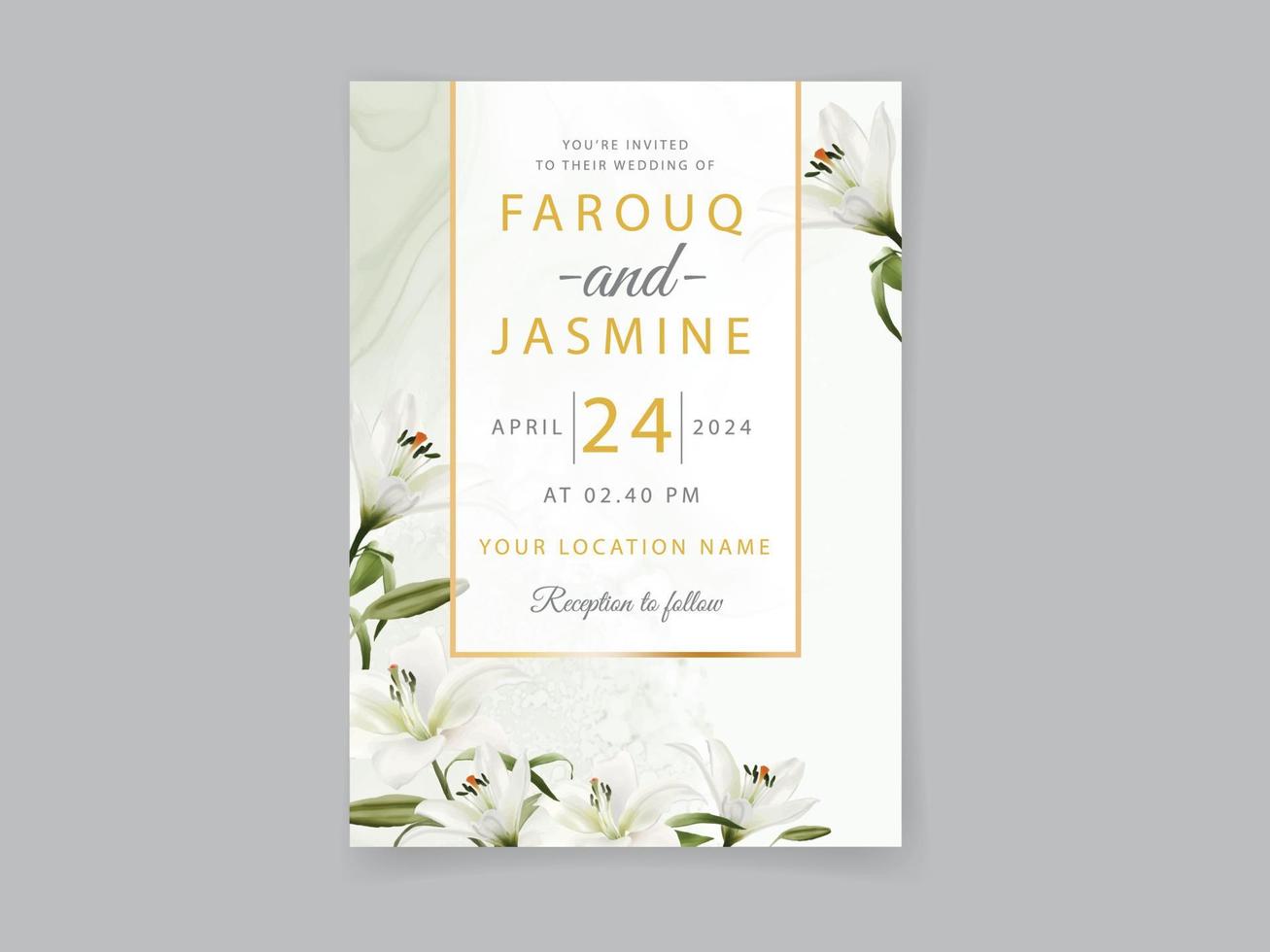 White Lily wedding invitation card set vector