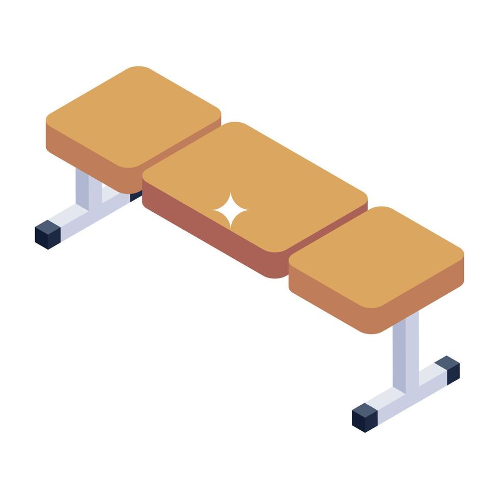 Gym bench icon of isometric style, fitness club equipment vector