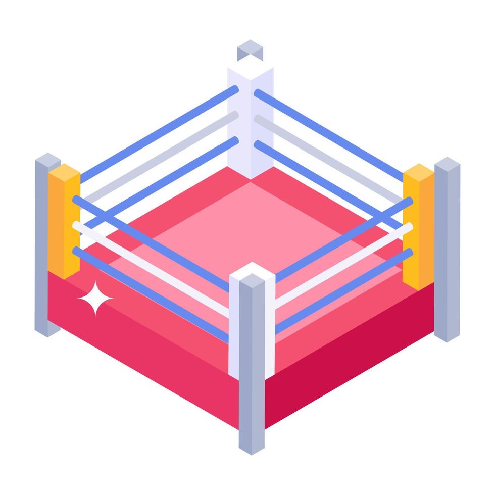 Boxing match field, isometric icon of wrestling ring vector