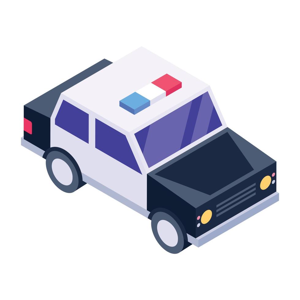 coche de policía en icono isométrico, vector editable