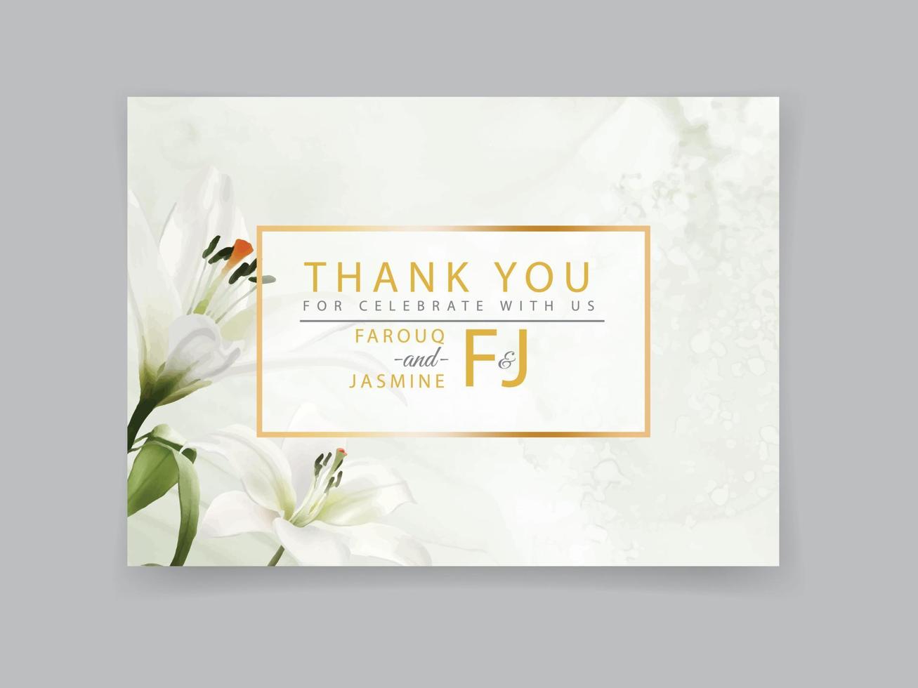 White Lily wedding invitation card set vector