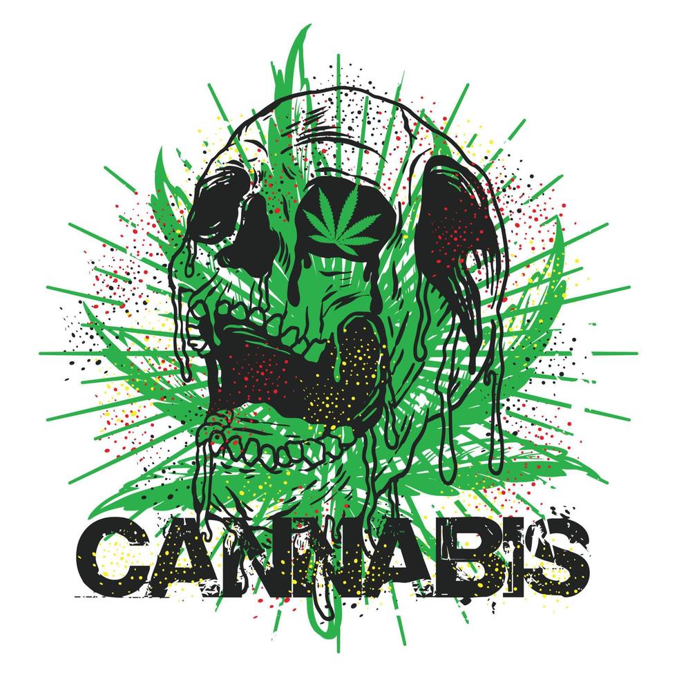 vector de camiseta de hierba de cannabis de calavera vintage