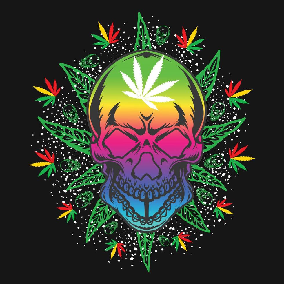 vector de camiseta de hierba de cannabis de calavera vintage