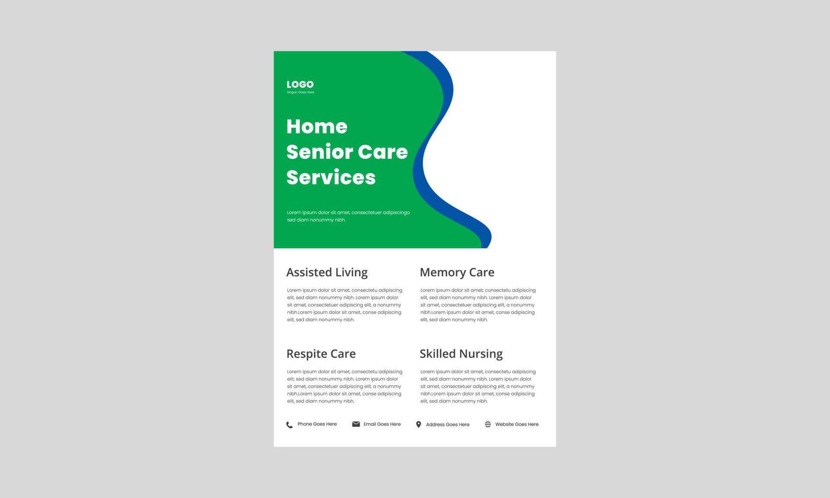 nursing senior care service elder nursing flyer, poster template. senior care service nursing poster, flyer, brochure design. vector