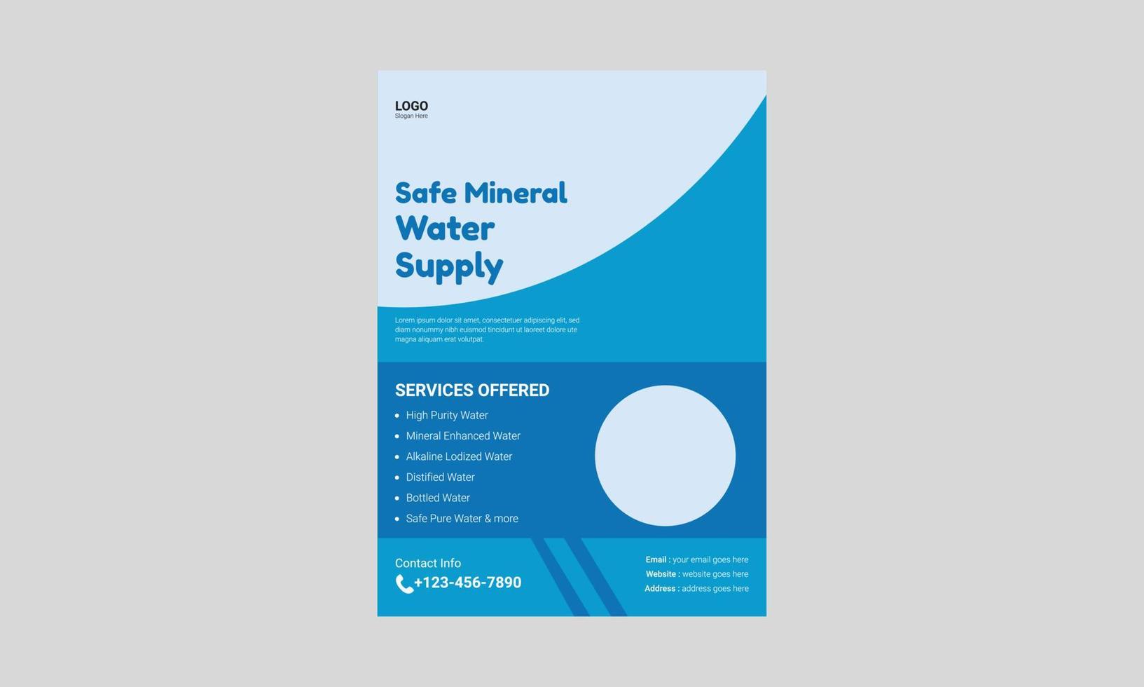 Water refilling service flyer design. Drink pure water poster template. Freshwater service flyer template, cover, a4 size, flyer, poster, leaflet, print-ready vector