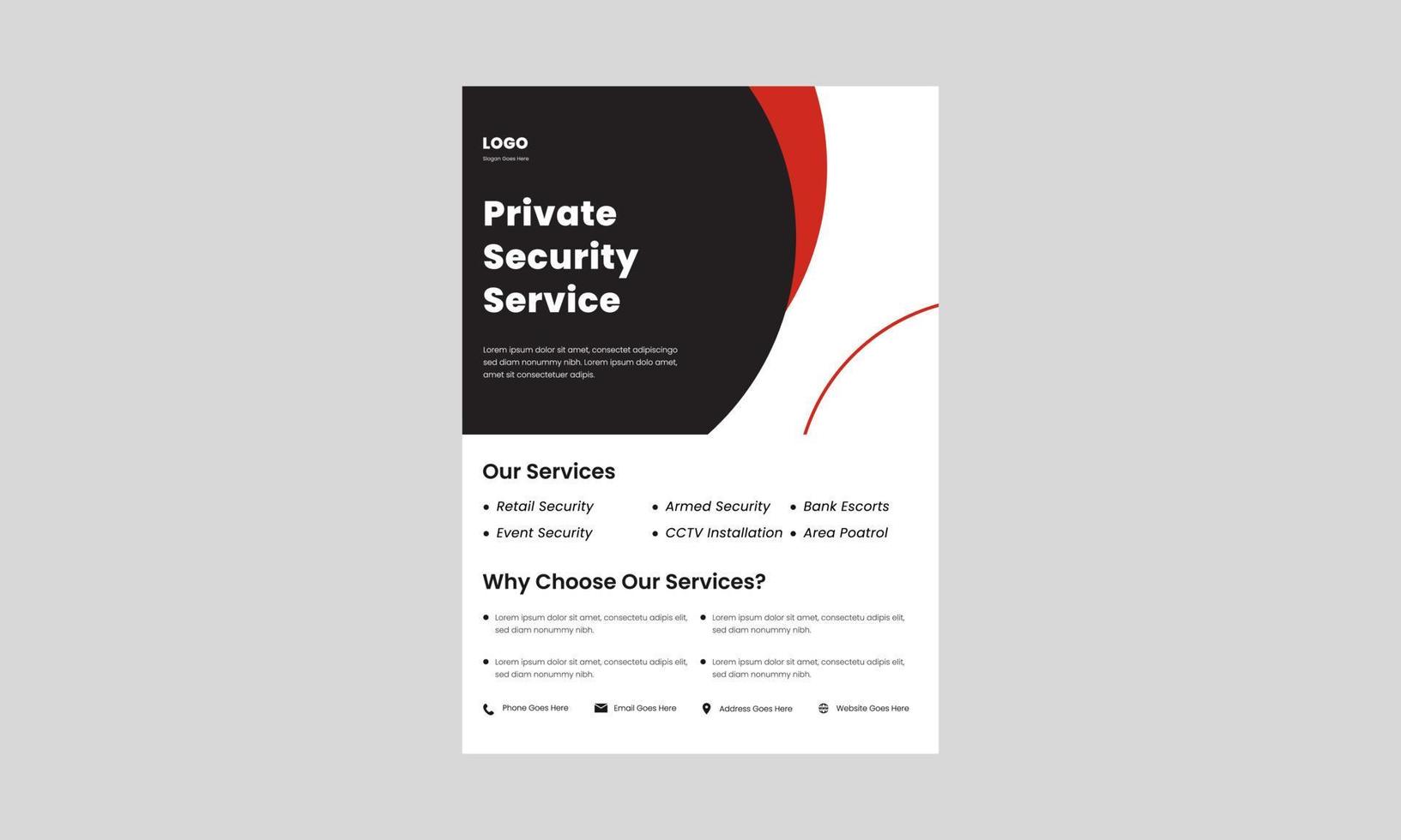 security service flyer design template. private security service poster design. security services solutions poster, flyer design. vector