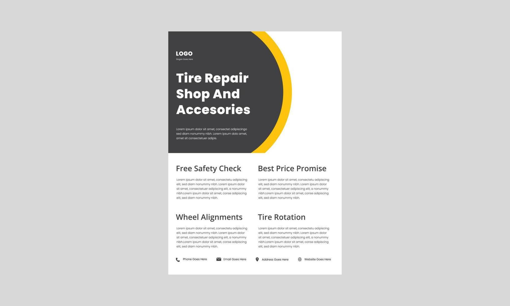 tire repair service flyer design template. local tire repair service poster, leaflet design. be ready for the winter tire repair flyer. vector