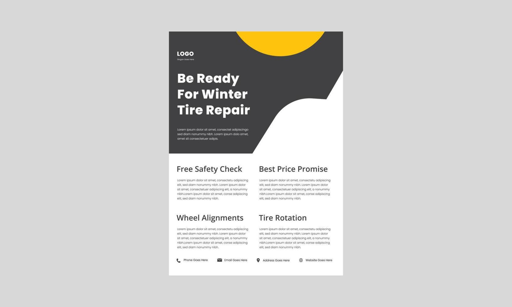 tire repair service flyer design template. local tire repair service poster, leaflet design. be ready for the winter tire repair flyer. vector