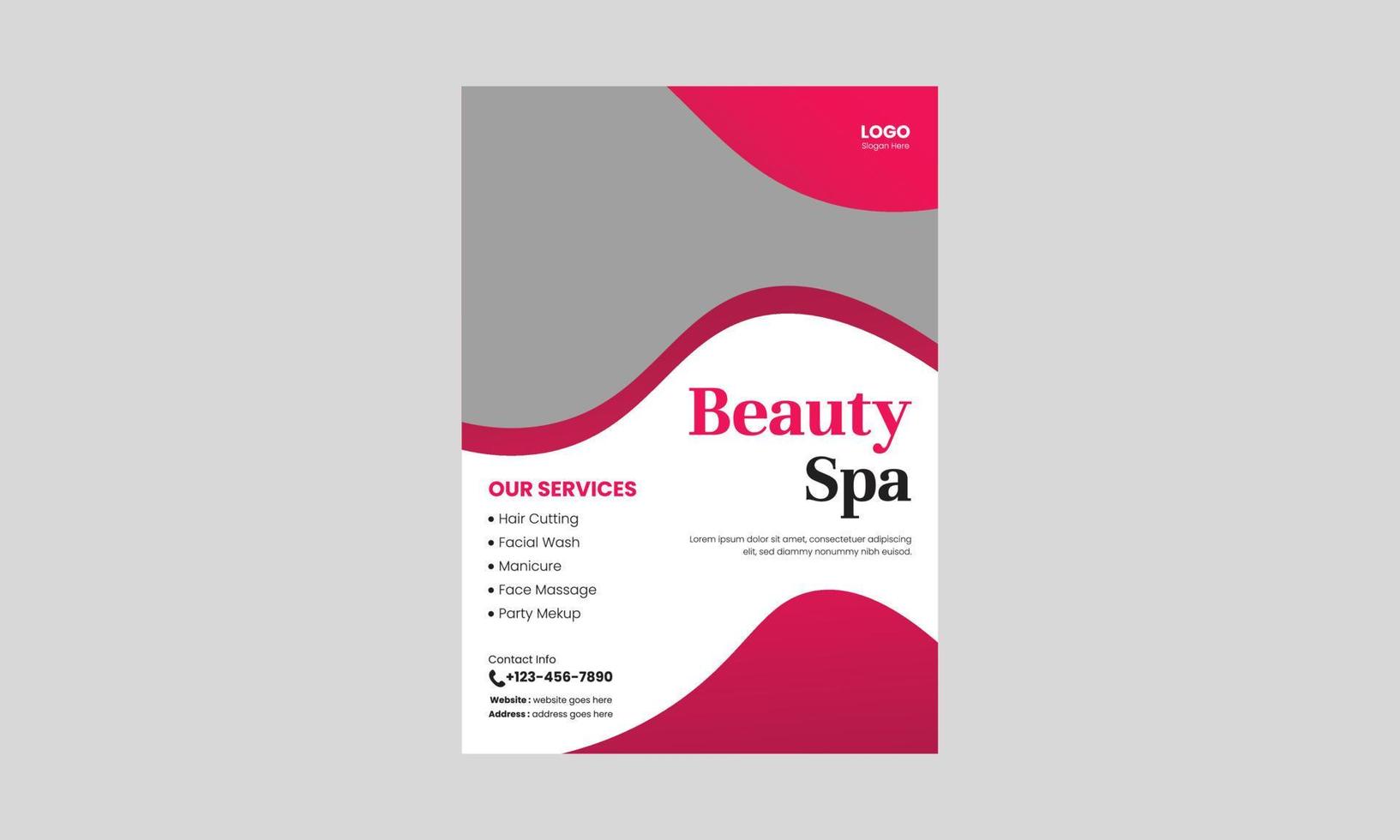 plantilla de diseño de volante de spa, belleza y masajes. diseño de plantilla de volante listo para imprimir de peluquería de spa de belleza. folleto, tamaño a4, folleto, portada, póster, diseño de folleto vector