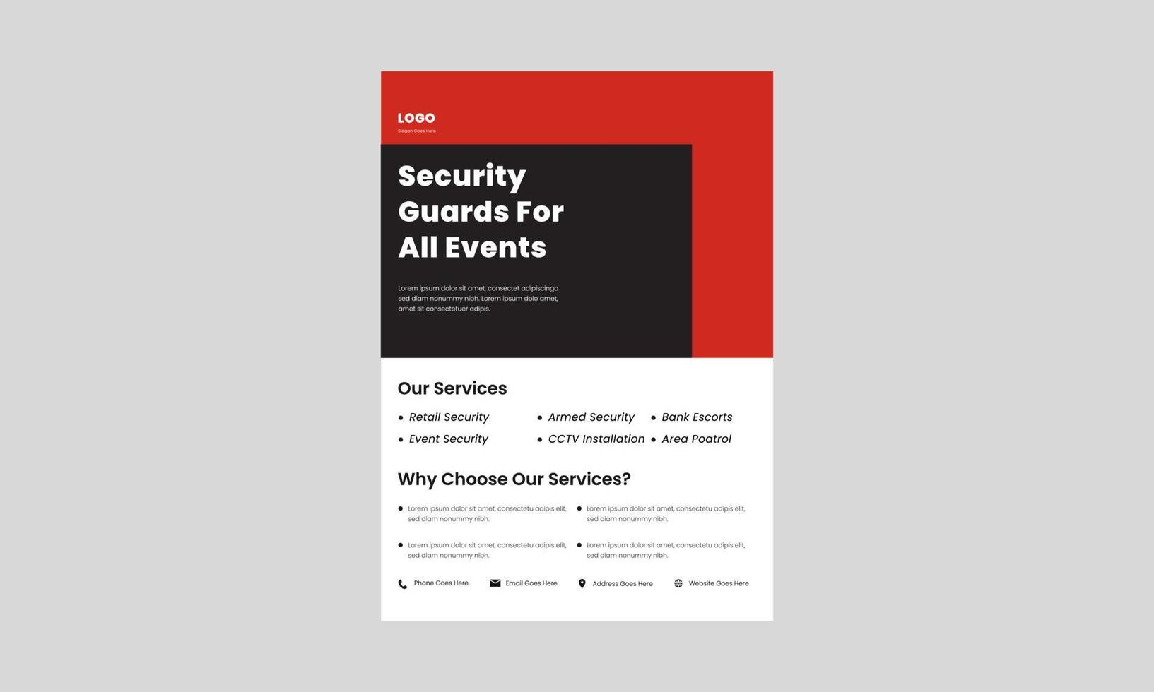 security service flyer design template. private security service poster design. security services solutions poster, flyer design. vector