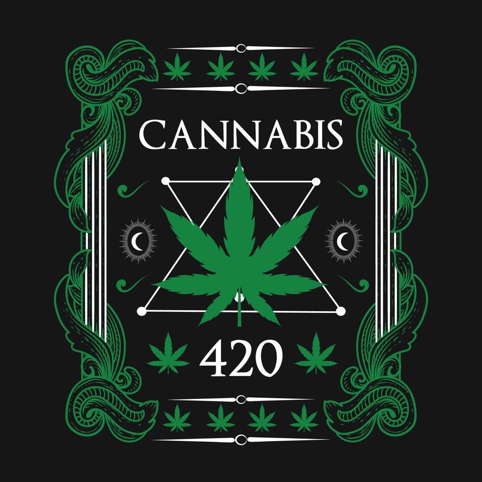 vector de camiseta de hierba de cannabis de calavera vintage
