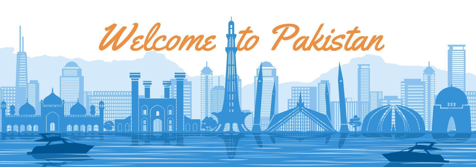 Pakistan famous landmark with blue and white color design vector