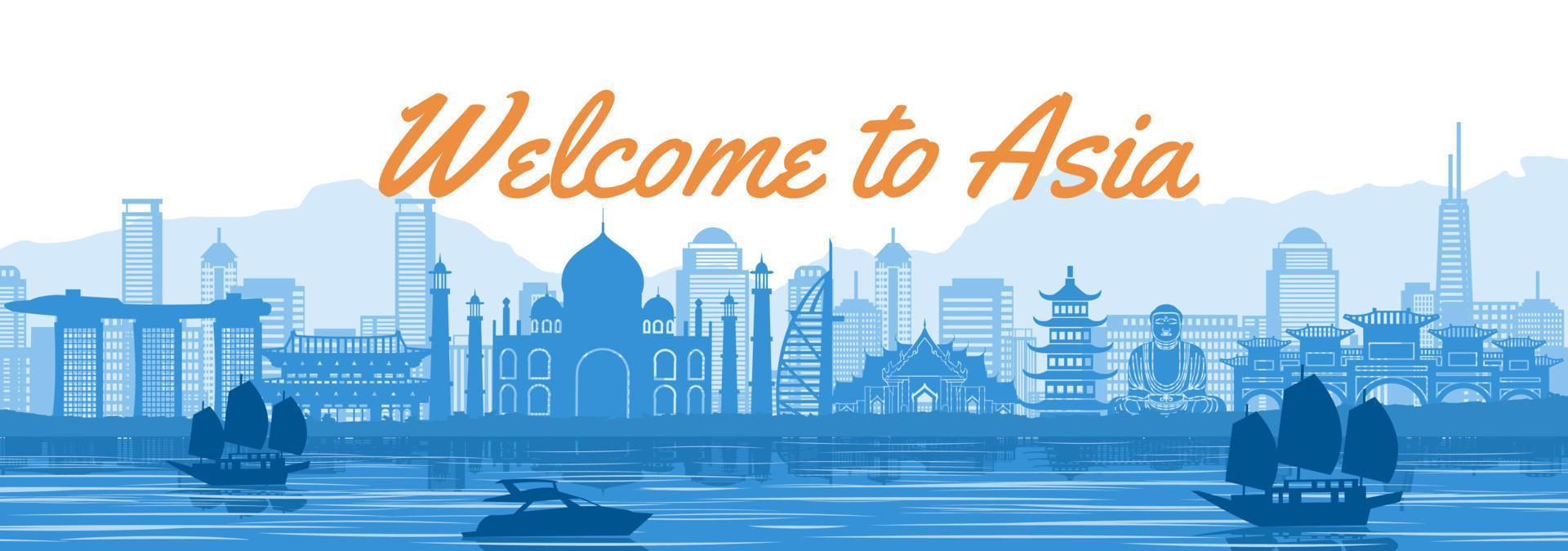 Asia famous landmark with blue and white color design vector