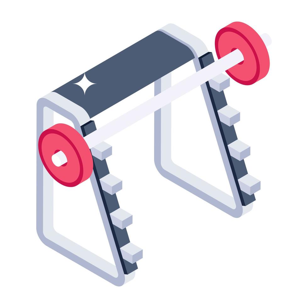 Barbell bench icon of isometric style, fitness club equipment vector