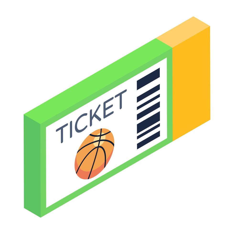 pase de entrada, ícono isométrico del boleto del partido de baloncesto vector