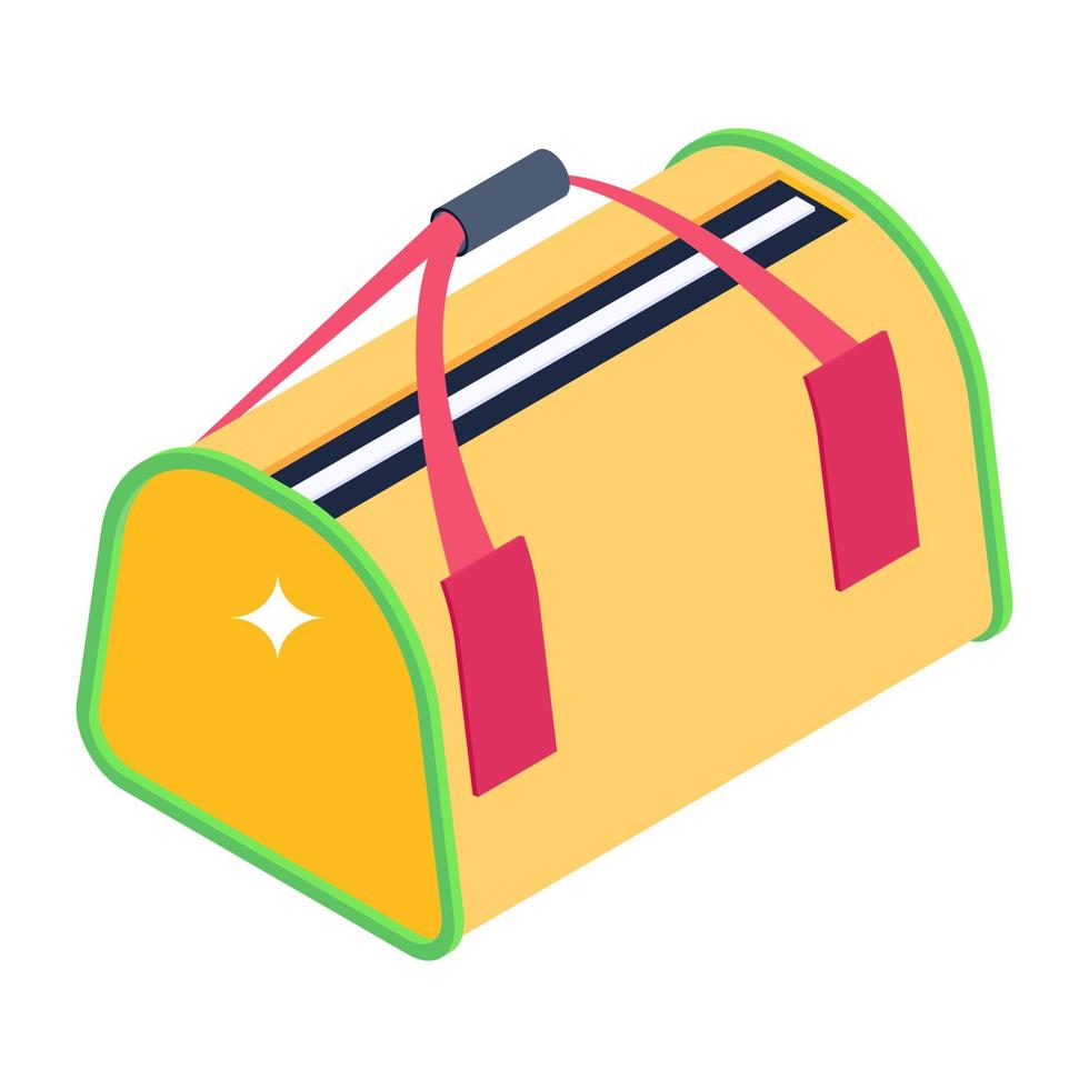 Sport equipment duffle, isometric icon of gym bag vector