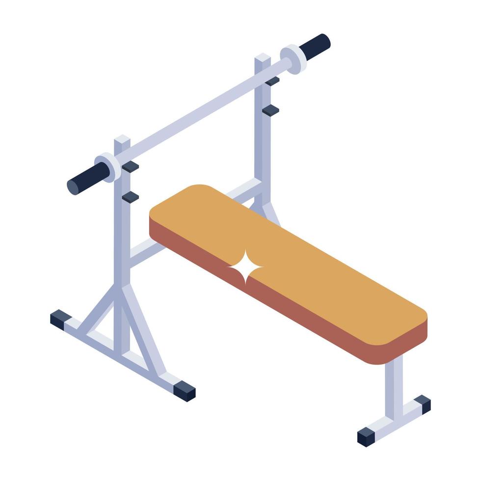 Exercise bench icon of isometric style, gym equipment vector