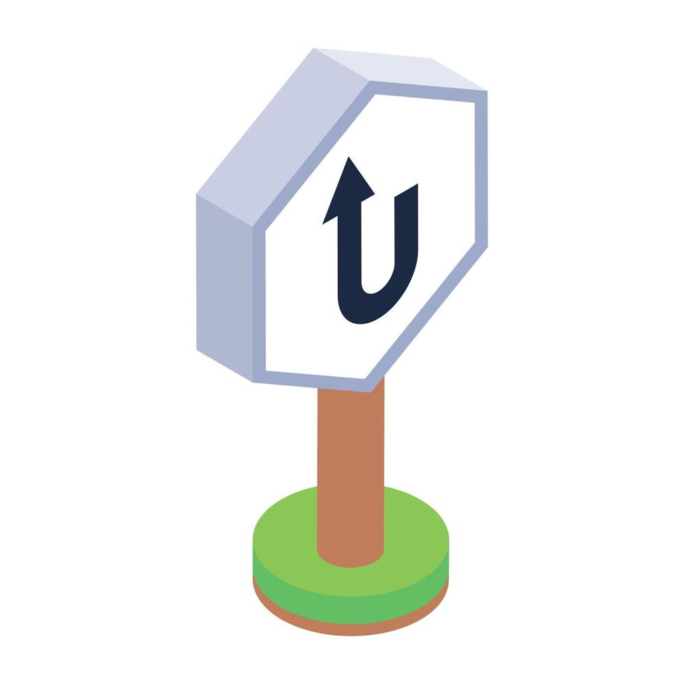 U turn sign board isometric icon, editable trendy vector