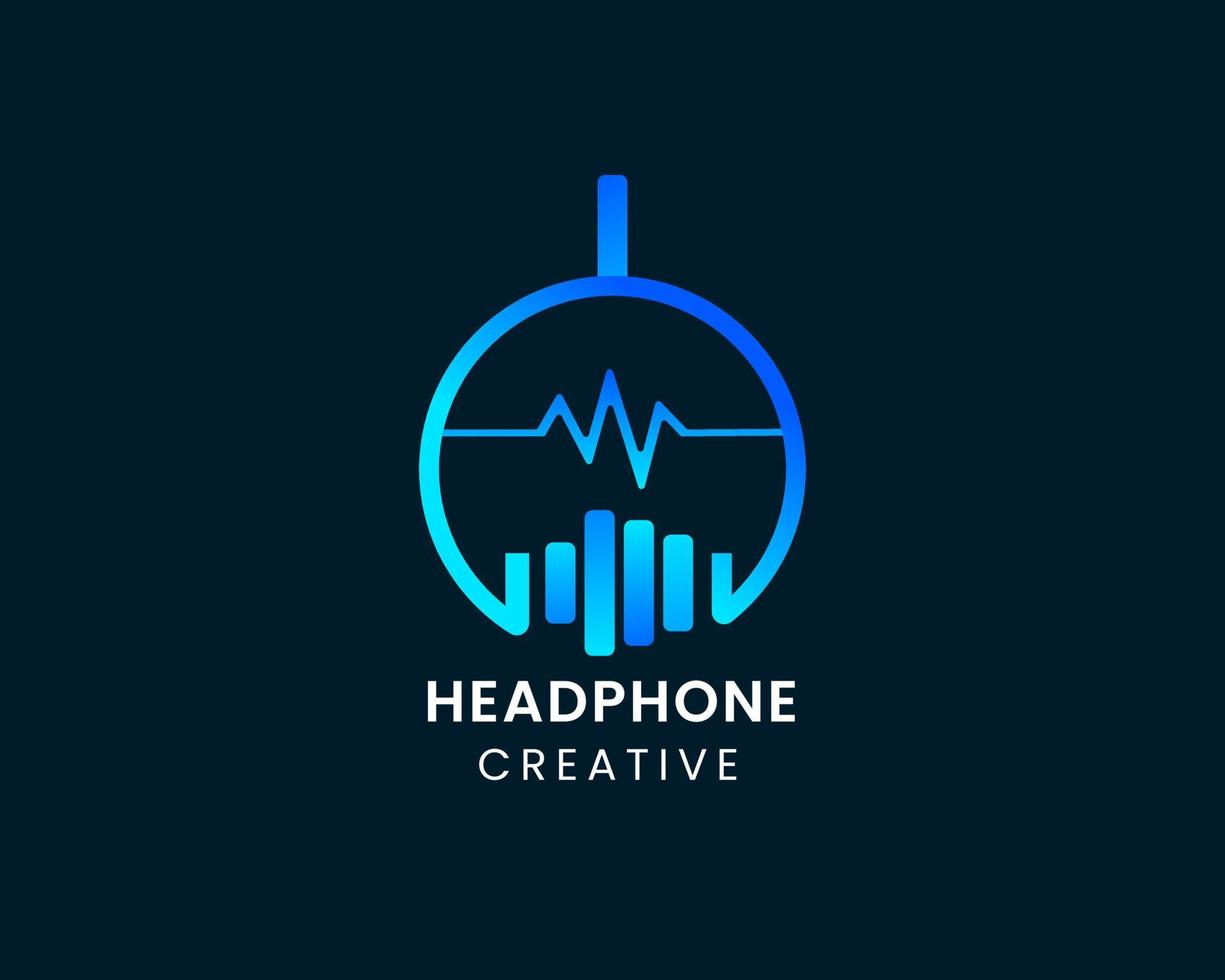 Heart with pulse in headphones logo design template vector