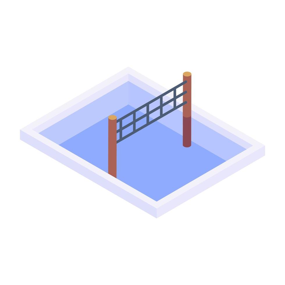 Water sports field, isometric icon of water volleyball net vector