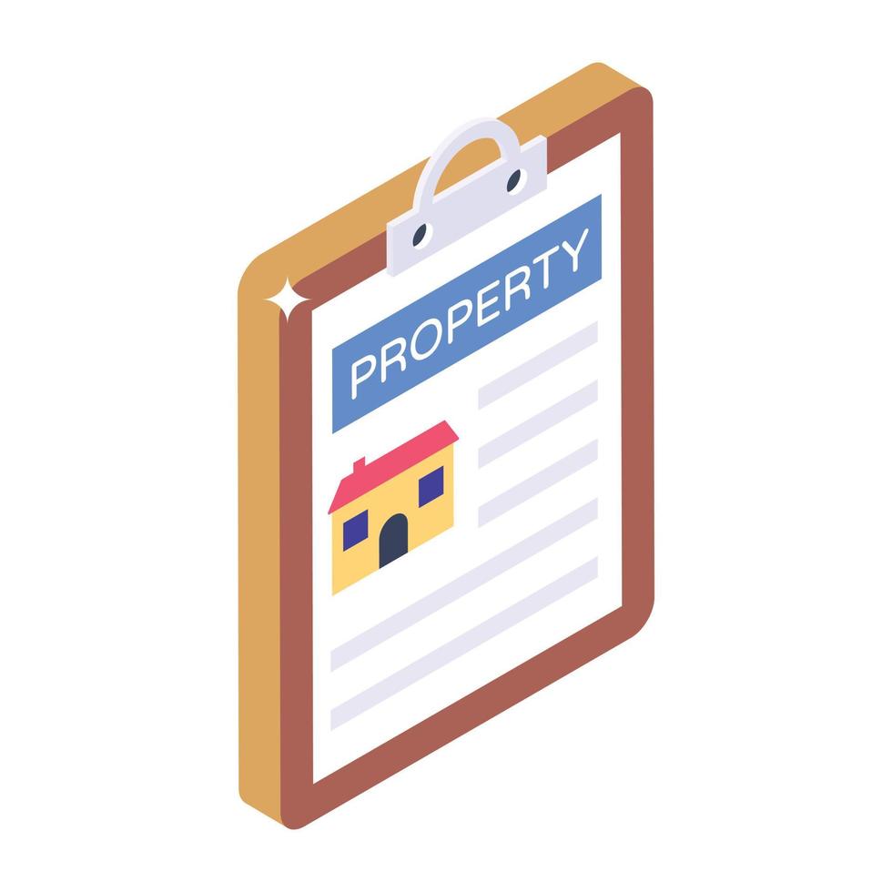 Property document in isometric style icon, editable vector