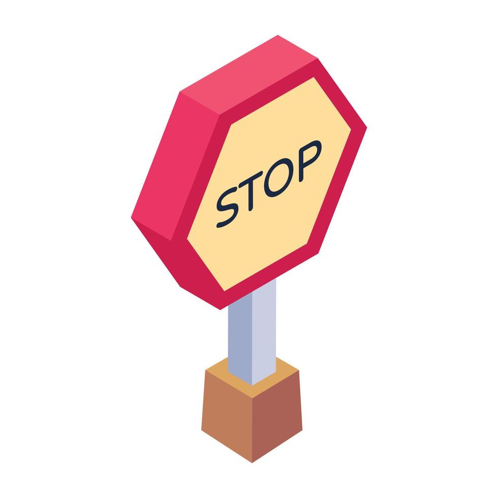 Trendy editable isometric icon of stop board vector