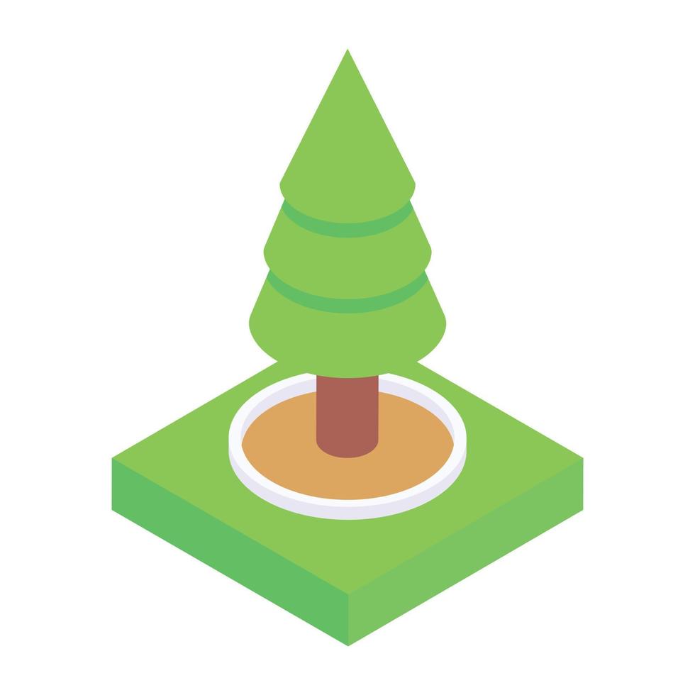 árbol de coníferas en icono de estilo isométrico, vector editable