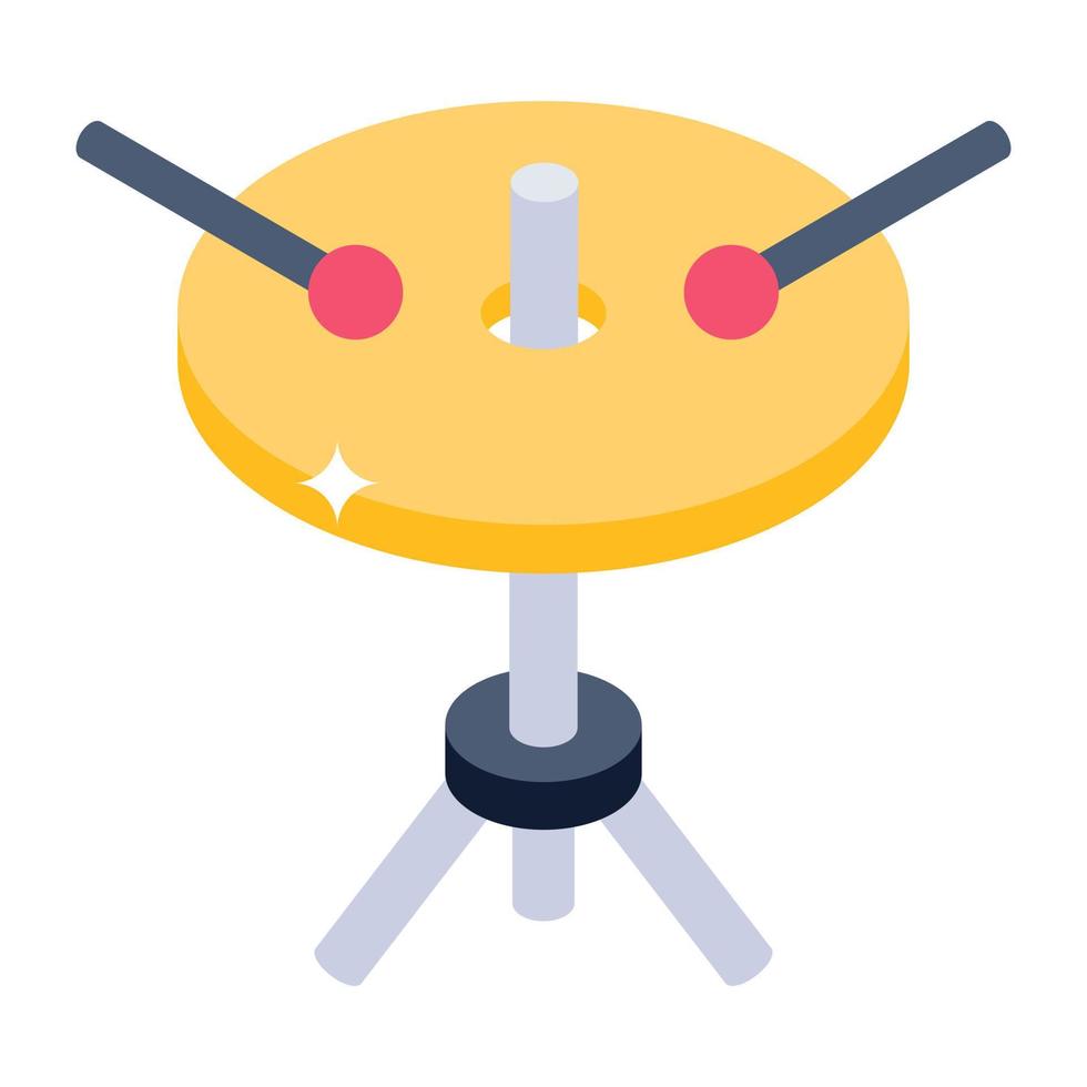 Isometric icon of drum plate with sticks, premium download vector