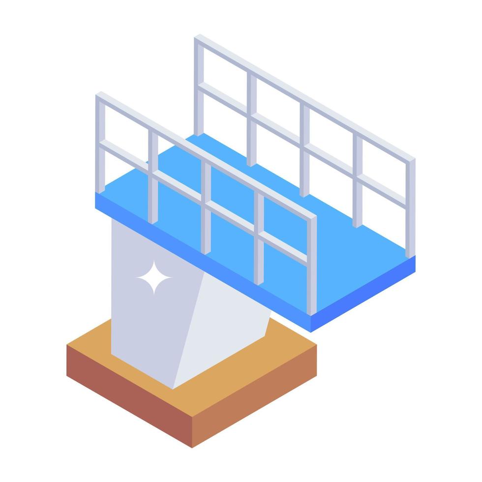 Water sports jumping tower, isometric icon of swimming board vector