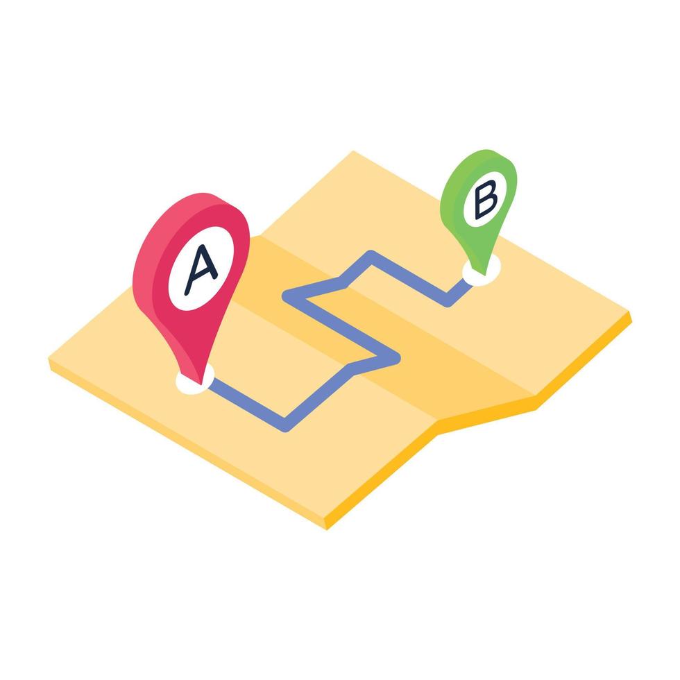 Route map in isometric trendy icon, editable vector