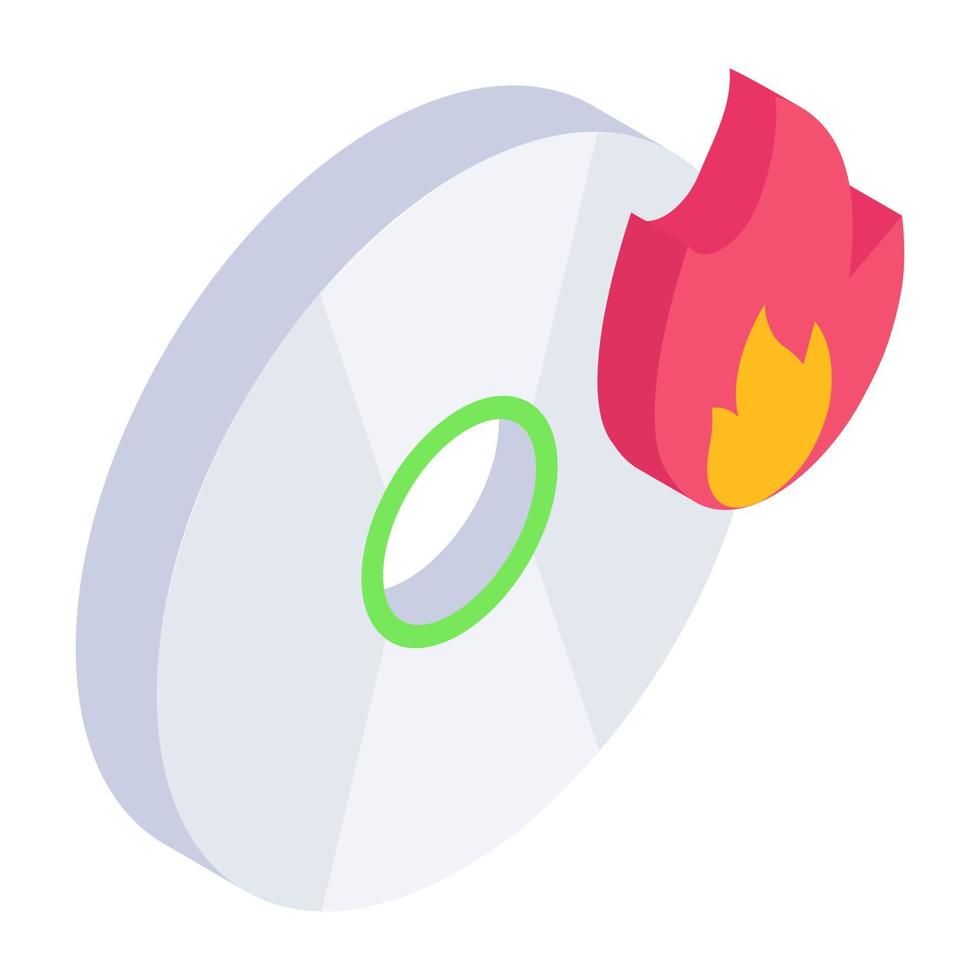 Fire with cd, isometric icon of cd burn vector