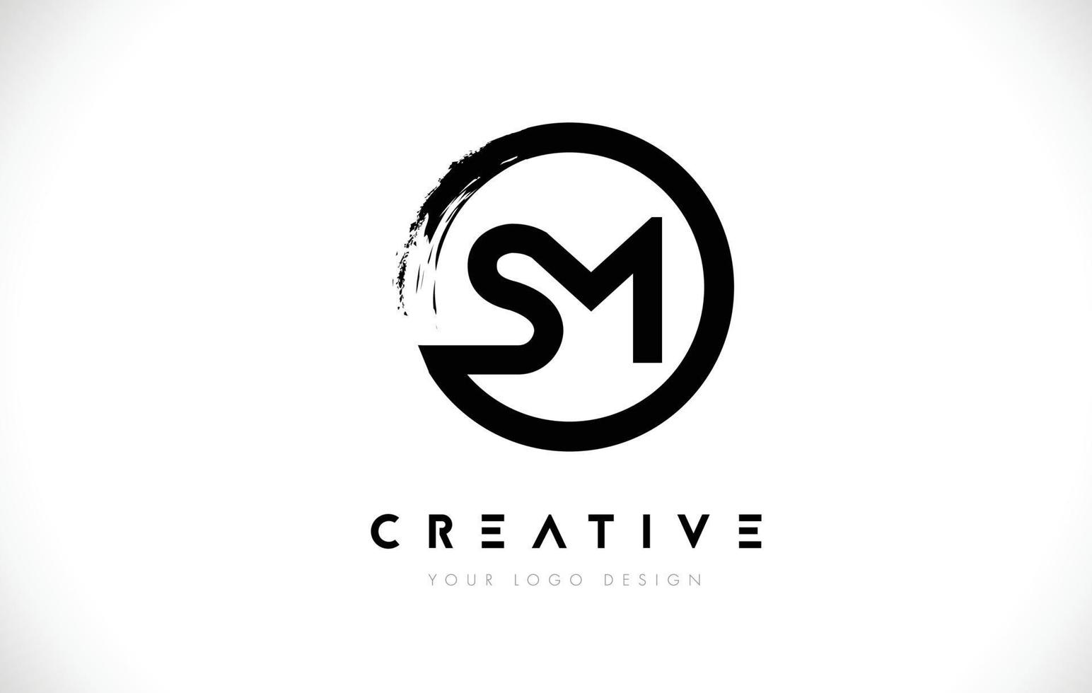 SM Circular Letter Logo with Circle Brush Design and White Background. vector