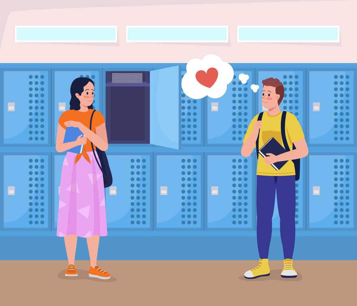 High school love flat color vector illustration