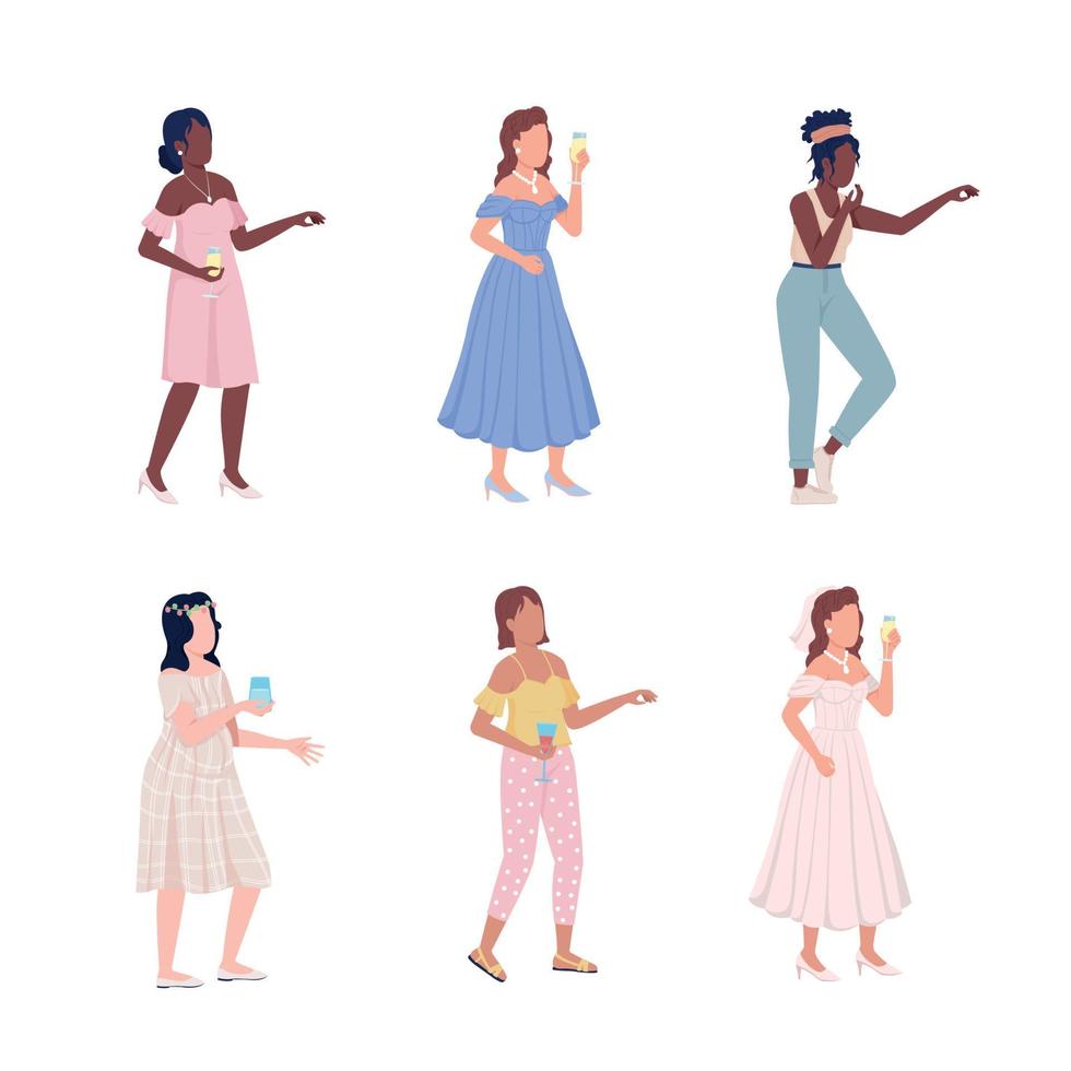 Ladies having fun semi flat color vector characters set
